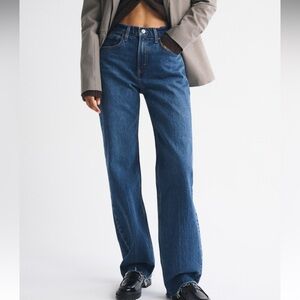 Abercrombie High Rise 90s Relaxed Raw Hem Jean - 28 Long - Dark Raw Hem color